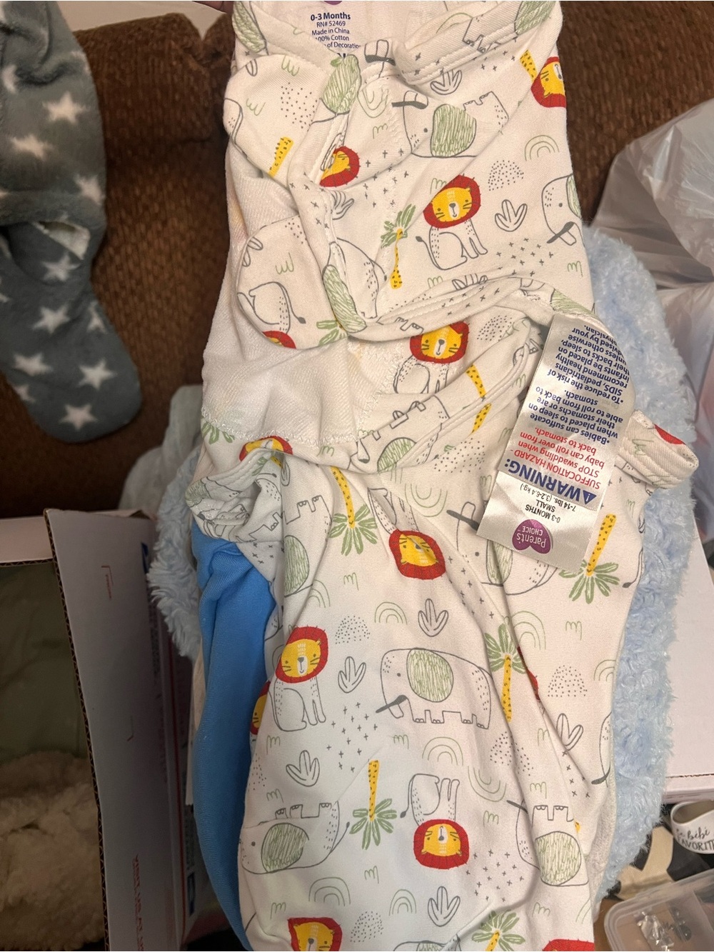 Baby Lion & Elephant Printed White Swaddle